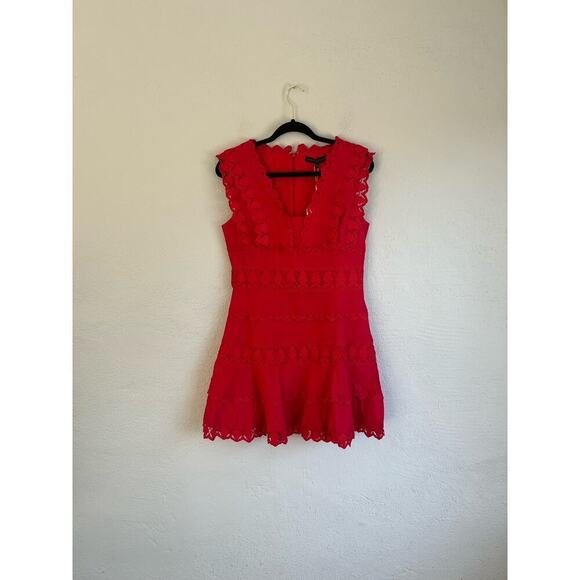 Anthropologie Endless Rose Women's  Red Plunging Neck Lace Trim Dress, M - Picture 5 of 14
